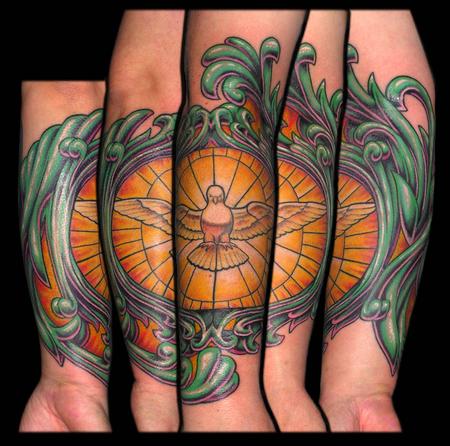 Tattoos - Aaron Goolsby - Stained Glass Dove with Filigree (the Holly Spirit)